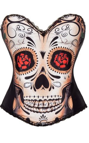 F66370   Sexy Black Skull Day of The Dead Halloween Costume Corset